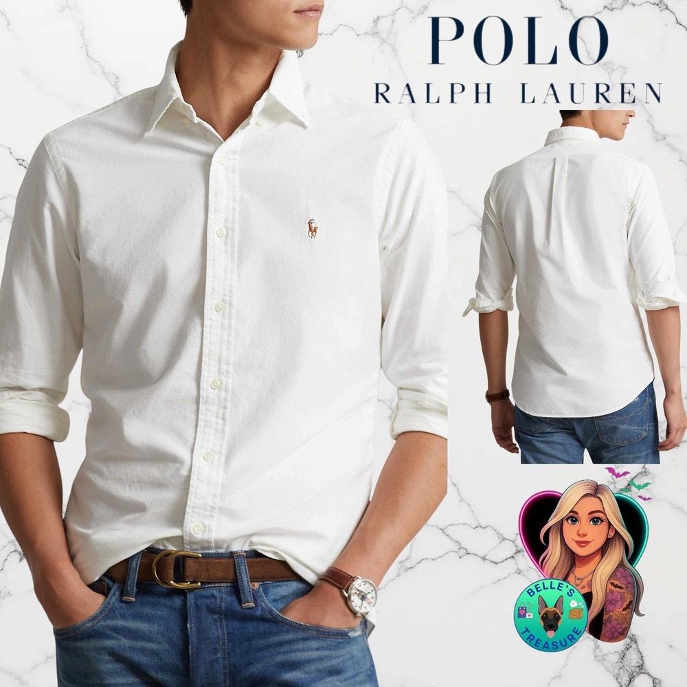 Ralph Lauren Mens 4XB White Cotton Oxford Button Down Shirt 20 34/35 Long Sleeve